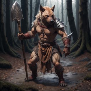 full body,  <lora:RPGGnoll:1> gnoll:1.2, male, solo, looking at viewer, red eyes, pointy ears, holding an axe, leather armour, 8k, depth of field, intricate details,  <lora:add_detail:1>