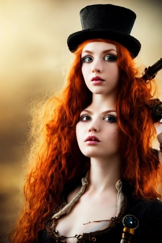 beautiful steampunk girl, scientist, ginger hairs, steam punk, realistic, half body shot, sharp focus, 8 k high definition, insanely detailed, intricate, elegant, extreme blur background