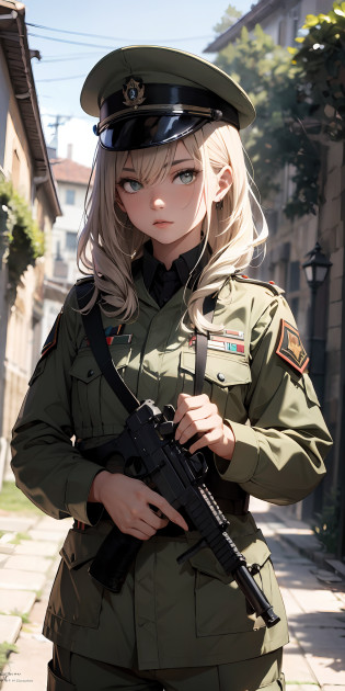 absurd resolution, Highresolution, (obra-prima:1.4), ultra-detalhada, 1Menina, em uniforme militar da segunda guerra mundial, campo de batalha,Pose sexy, camera perto do corpo,olhos azuis,cabelos loiros,absurd resolution, Highresolution, (obra-prima:1.4), ultra-detalhada, 1Menina, em uniforme militar da segunda guerra mundial, campo de batalha,serious pose, camera perto do corpo,olhos azuis,cabelos loiros,military hat, ambient quarto, uniforme fechado, corpo escondido pela roupa, casaco longo, Gun in hands, ak-47 bem desenhada arma completa.,detailed hands, segurando arma,ak 47