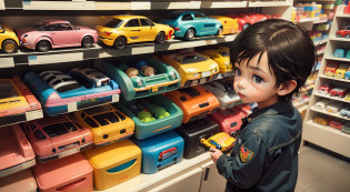 When you go to a toy store, you will go to see toy cars?Lots of nice toy cars?The little boy looked at the toy car on the shelf with a longing expression and picked out the toy car