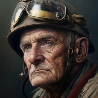 an oblique view portrait of an old world war II U. S. marine soldier with helmet, beautiful painting with highly detailed face by greg rutkowski and magali villeneuve