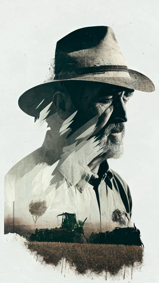 Spanish farmer + rice double exposure