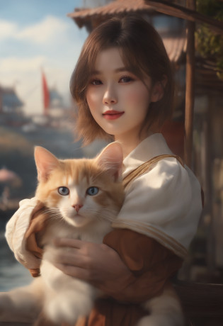 top-quality??A high resolution?(photoRealstic:1.4)?cute little?(????)??????Looking at the camera?Military?Sunnyday?harbour?blue-sky?japanes?short-hair?Cat's-eye
