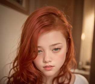 there is a young girl with long red hair looking down, red hair and attractive features, portrait of a red haired girl, soft red hair, flowing ginger hair, red haired girl, ginger hair, wild ginger hair, redhead girl, cute young redhead girl, red hair girl, red head, hair blocking eyes, reddish hair, auburn hair, long loose red hair