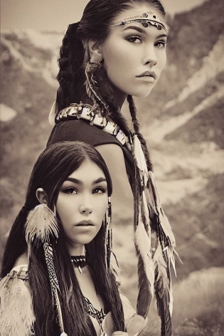 mdjrny-v4 style portrait photograph of Madison Beer as Pocahontas, young beautiful native american woman, perfect symmetrical face, feather jewelry, traditional handmade dress, armed female hunter warrior, (((wild west))) environment, Utah landscape, ultra realistic, concept art, elegant, ((intricate)), ((highly detailed)), depth of field, ((professionally color graded)), 8k, art by artgerm and greg rutkowski and alphonse mucha