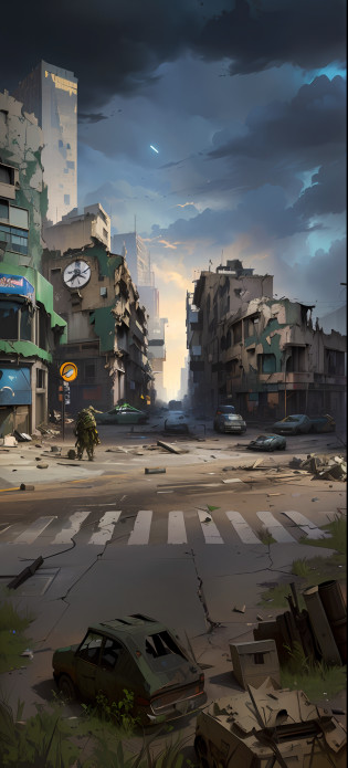 An abandoned square that smells of wasteland, Doomsday European and American City Square?In the center of the square is a huge statue?The building is dilapidated?Doomsday wasteland style?inspired by Ismail Inceoglu, Ismail Inceoglu, dramatic concept art, concept-art ? highly rendered, concept art for a video game, game art matte painting, highly realistic concept art, author?Ismail Inceoglu, concept world art, author?Luis Miranda