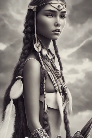 mdjrny-v4 style portrait photograph of Madison Beer as Pocahontas, young beautiful native american woman, perfect symmetrical face, feather jewelry, traditional handmade dress, armed female hunter warrior, (((wild west))) environment, Utah landscape, ultra realistic, concept art, elegant, ((intricate)), ((highly detailed)), depth of field, ((professionally color graded)), 8k, art by artgerm and greg rutkowski and alphonse mucha