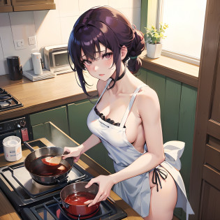 anime girl in a kitchen with a pot and a spoon, seductive anime girl, cooking, cooking it up, oppai, ecchi, makoto shinka, attractive anime girl, marin kitagawa fanart, makoto, anime best girl, anime moe artstyle, anime visual of a cute girl, ecchi anime style, in the kitchen, anime girl