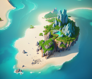 A close-up of a small island with lots of rocks and trees, Island background, Stylized concept art, isometric 3d fantasy island, Stylized game art, island landscape, Stylized art, island with cave, painted as a game concept art, epic matte painting of an island, 3 d render stylized, splash screen art, An island