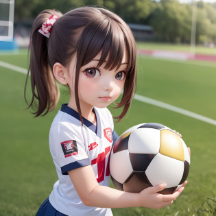 ((6year old girl:1.5)), complete anatomy, children's body, child, super cute, girl, little girl, random poses,random angles,

Soccer, (((Japan national football team uniform))), lawns, dribbling, ponytail hairstyles, running, football stadium,

 beautiful girl, 1 girl, loli, petite girl, top quality, masterpiece, high eyes,drooping eyes,(realism: 1.2)), petite, bangs, tall eyes, natural light,(aquamarine eyes),bangs, beautiful girl with fine details, Beautiful and delicate eyes, Beautiful girl, detailed face, Beautiful eyes, beautiful shining body, 8K images,