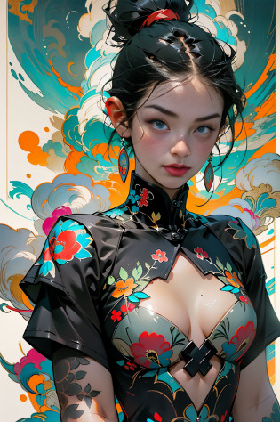 Flat tattoo effect design, Ashley Alexiss Japanese beautiful woman ponytail ultra detailed black hairstyle, (beautiful and clear background: 1.2), fantastic paintings, ultra detailed graffit style, flowers, a t-shirt or dress with a white blouse underneath future ultra detailed gacha, position, stained glass color, fantastic paintings by Joe Madureira, high quality, ultra detailed adhesive art,  ultra-detailed beautiful woman, freedom, soul, digital illustration, comic style, perfect anatomy, ultra-detailed large chest, centered, approaching perfection, dynamic, highly detailed, ultra-detailed watercolor painting, artstation, ultra-detailed concept art, smooth, sharp focus, illustration, art by flesh griffiths and wadim kashin,, anime girl pose alone, short pastel hair, heterochromia, perfect anatomy, centered, approaching perfection, dynamic,  Highly detailed, character sheet, artstation, concept art, smooth, sharp focus, Illustration, art by Kim Jung Gi, Alphonse Mucha Style, Artgerm, Flesh Griffiths and Wadim Kashin, Sasha Yakovleva, Loish, Jeremy Mann, Full Body Shot Dresses Party Ultradetailed, Character Sheet, Lightningwave, Beautiful Anime Watercolor Painting, Paint Dripping by Tim Okamura, Victor Nizovtsev, Greg Rutkowski, Noah Bradley. trend in artstation, 8k, masterpiece, graffiti painting, fine detail, full of color, intricate detail, golden proportion, maximum colors, illustration, monochrome green background, masterpiece, best quality, high quality, highres, best quality, high resolution correction, amazing bright lighting, detail enhancement, detail enhancement, various movements and pose, best quality, high quality, highres, detail enhancement,  fantastic atmosphere, hyper quality, anime, , fantastic paintings, 4k, masterpiece, highres, absurdres, natural volumetric lighting and best shadows, depth of field, sharp focus, 4k, masterpiece, highr