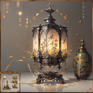 A palace lamp of lamp shadow beef made from a sugar rack?The surface of the lamp has a rich image pattern?The overall palace lamp is transparent?delicated?Beautiful ,in the style of the stars art group xing xing, 32K, Best quality, Masterpiece, Super detail, High details,