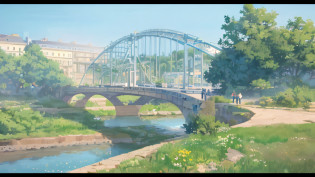 ((High quality)), ((Masterpiece)), There are several people on the bridge in the anime world, ( ( Makoto Shinkai ) ), makoto shinkai movie, Makoto Shinkai. �h 2160, Shinkai sincerely, in the style of makoto shinkai, Makoto Shinkai!!, Makoto Shinkai's style, Makoto Shinkai!