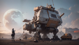 mechbay, scaffolding, hangar, gantry, hoses, wiring, repair crew, welding,Huge robots?mechanicalparts???hyper realistic detailed??globalillumination?shadowing?rendering by octane?8K?Waste soil style????Decorations detailed?cool colours?egypician detail?highly intricate detail?Mechanical limbs?Connect to the tube?A mechanical vertebrae attached to the back??Wires and cables connected to the legs?wojtek fus, Reference author?ruanjia, lan mcque, Inspired by Ian Mack, Simon Starlenhaag Highly detailed, author?Ian McQue, author?feng zhu, sergey kolesov concept art, Simon Starlenhaag color scheme, by Raymond Han, author?Jeremy Chang,Giant Robot 10%Like a camel?90%sci-fy?There are a lot of sci-fi sections on it?Four mechanical legs on the ground?Thick legs?battlemech