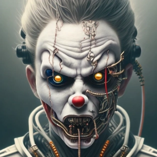 by kyoto animation, An evil scary clown, wearing cyberpunk intricate streetwear, beautiful, detailed portrait, intricate complexity, in the style of artgerm and ilya kuvshinov, cell shaded, 4 k, concept art, by wlop, ilya kuvshinov, artgerm, krenz cushart, greg rutkowski, pixiv. cinematic dramatic atmosphere, sharp focus, volumetric lighting, cinematic lighting, studio quality