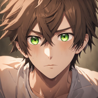 desiludido, Anime boy with brown hair and green eyes looking at the camera, cabelo cacheado, dead expression, Nice realistic portrait, anime semi-realista, detailed anime soft face made by anime painter studio, Retrato anime do homem bonito, realistic anime art style, arte cg anime suave, anime de rosto de alto detalhe, anime semi-realista, estilo anime semi-realista, Retrato estilo anime, homem alto do anime com olhos mel, A man in this 30's, terno marrom escuro, Sorriso leve, Restolho de 3 dias, Tiro de cabelo castanho desbotado, olhos verdes, topo da cintura, Standing in a 19th century study
