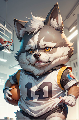 C4tt4stic, Cartoon of basketball player uniform?Siberian Husky breed?Body hair is light gray color?