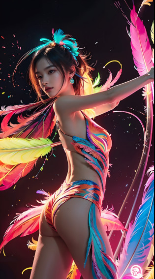 masterpiece, top quality, best quality, neon official art, beautiful and aesthetic:1.2), beutiful chines women bai lu(1girl:1.3), extremely detailed,(fractal art:1.1 neon ),(colorful:1.1 neon)(flowers:1.3 neon ),highest detailed,(zentangle neon:1.2), (dynamic pose), (abstract neon  background neon:1.3), (shiny skin), (many colors:1.4 neon )full hd, ,(earrings), (feathers:1.5) , (Flamethrower:1.3),neon red background  neon ,Phoenix dress neon,Neon,full HD