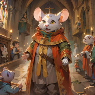 um rato camundongo um rato fofo usando roupas de papa uma art para rpg game art stuart little usando roupas de papa em uma igreja medieval
