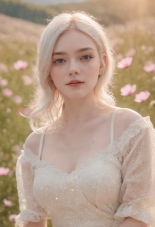 Very short hairstyle,Little fat girl,Cosmos Field,(((Cosmos blooms profusely))),(((cosmos))),Autumn sunshine pouring down from behind?The atmosphere of Elle Fanning,tiarra,cotton dress,(((thighs thighs thighs thighs))),bare-legged,white  hair,Curly,angry looking face,12-year-old girl,short-haired,soft sunlight,(((birdseye view))),Sauce order,up of face,Kamimei,(((hitornfreckles))),medium close-up