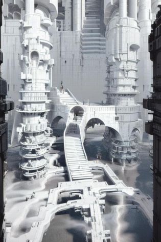 vast empty scenes, (catwalks:1.2), (arch:0.8), (pillars:0.8) , pipes, fern , (eco-brutalism:1.2), vast scenery <lora:Blame!:1.1> ,watah, ((concrete temple, rocks)) <lora:watah:0.7>, niaokan <lora:niaokan_final:0.7>