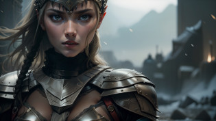 a close up of a woman in armor with a sword, beautiful female warrior, imogen poots as a holy warrior, a beautiful woman warrior, medieval female warrior, warrior queen, female warrior, elven warrior princess, warrior princess, a very beautiful berserker woman, queen of warrior, barbarian warrior woman, warrior woman, warrior girl, cinematic cgsociety --auto --s2