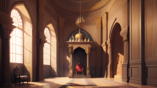 A indian gods royal place with a throne , very royal throne in a royal room in cartoon the room is empty