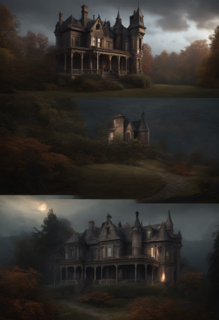 arafed house with a creepy roof and a creepy graveyard, spooky mansion, gothic mansion, haunted gothic hotel, background artwork, inspired by Andreas Rocha, ultra detailed haunted house, haunted house, eerie highly detailed, haunted house themed, victorian manor, victorian house, stefan koidl inspired, by Tomasz Jedruszek