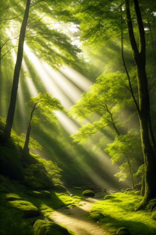 painting of a path in a forest with sunbeams and trees, forest ray light, magical forest, peaceful elven forest, forest light, anime background art, magical forest backround, magical clearing, beautiful forest, magical fantasy forest, vast forest, ethereal light, fantasy forest, magical forest background, bright forest, fantasy forest landscape, magical forest in the background