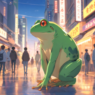 ((Fotogr RAW)), ((tmasterpiece)), Anthropomorphic humanoid frog in streetwear, Walk wildly through the crowd,Traga fones de ouvido?Trends intricate details, Trabalho intrincado de Gribors, Behind the city, corpo musculoso em forma, muscular arms, small head, Ogros assustadores, Titan soft lighting, Ultra foto realsisim, soft-lighting