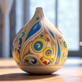 Aroma diffuser, inspired by the organic shapes and curves of Gaudi's architecture in Barcelona, with a rounded ceramic exterior and hand-painted colorful patterns, detailed, in style of artstation, digital art, hyper detailed, hyper realistic, white background, unreal engine, png 8K, depth of field, --ar 1:1