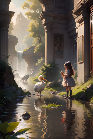 There is a stork bird that is standing in the water, Sun reflecting off water, montanha ao fundo, vegetation around, pintura bonita de um alto, realistic illustration, baixo detalhamento. pintura digital, pintura digital elegante, pintura digital de alta qualidade, ultra realistic illustration, #1 pintura digital de todos os tempos, # 1 pintura digital de todos os tempos, pintura digital bonita, pintura digital muito detalhada, pintura digital altamente detalhada, lindo pintura digital, A portrait full body photograph (A cute little girl petting a baby dragon) perfect detailed anatomy. at home. epic realistic, photo, faded, neutral colors, ((((hdr)))), ((((muted colors)))), intricate scene, artstation, intricate details, vignette.