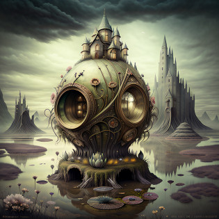 there is a very strange looking flower in the middle of a swamp, surreal and fantasy art, dark surreal art, surreal dark fantasy, surreal dark art, surreal concept art, surrealistic digital artwork, tomasz alen kopera and cgsociety, 4 k surrealism, dan mcpharlin : : ornate, inspired by tomasz alen kopera