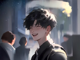 anime boy with black hair and a smile on his face, [[[[grinning evily]]]], guweiz, he is smiling, artwork in the style of guweiz, grinning lasciviously, smiling sweetly, anime handsome man, smileing nright, wide grin, lovely smile, anime boy, young anime man