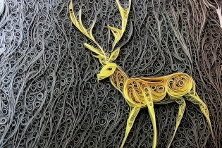 paper quilling, paper cut art, paper illustration, deer in forest, one color, very detailed, 8k --upbeta --v 4