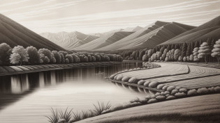Landscape painting drawn with a ballpoint pen?Mono Color