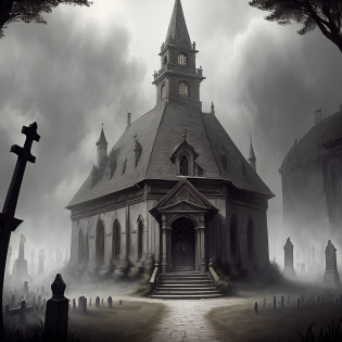 (masterpiece, best quality, ultra-detailed), a cemetery in Barovia, gothic, horror, full-colour digital painting, sharp focus, dramatic, cinematic, spooky ambiance, cemetery