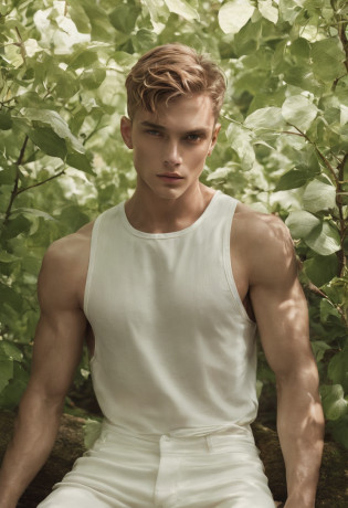 vogue photography, Beautiful Montenegro (light freckles:0.8) And a shy smile, (Muscular:1.4), Handsome full  male model?long whitr hair?sittinng on the river, Sweaty, It's all sweat, bareness, steven klein, Melt Arras and Marcus Pigot, mert and marcus, ryan mcginley, artem, inspired by Konstantin Somov, Danila Tkachenko, photography alexey gurylev, amongst foliage, steven meisel, photography alexey kurylev. Natural skin, Textured skin, (Kagor aesthetics:1.2), (rim lit:1.3), Pastel colors. . elegant, opulent, Flowing lines, Detailed, decor,Simple . Award-winning, professional, Highly detailed