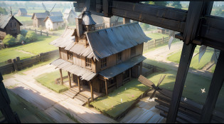 Windmill mill,Beehive-shaped primitive chieftain hall ,Spring theme,Original Hall,Realistic,Heroes of the Storm,Beautiful isometric game art