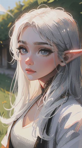 Sam Yang, (((1girl))), one mature elf named Erica, Volumetric lighting, solo, portrait, very detailed skin, (detailed skin:1.2), (windowed hair + white hair + very detailed hair:1.3), loose waves of hair,  silver eyes, (square face shape + baby-faced), elf ears, closed mouth, using magic, grass magic, magic around her, elf-style outfit, silver gown, intricate golden embroidery, silver crown, dynamic pose, cute look, soft shadows, hard shadows, light on face, SamDoesArts style, shadow, solo, upper body, 20 years old, blurry background, depth, ((elven kingdom background)), beautiful face, perfect skin, beautiful detailed girl, detailed fingers, extremely detailed eyes and face, beautiful detailed nose, beautiful detailed eyes, long eyelashes, depth of field, cinematic lighting, ((masterpiece)), UHD, masterpiece, 8k
