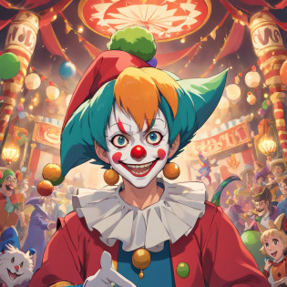 clown?jester?((Self - portrait))?(Automatically)?(Circus venues)?tusk?devilish?from the front side