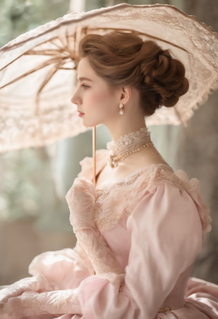 Young pretty girl in Victorian style?Gamine?Young Child 1. **lo fashion**: Victorian fashion is characterized by dressy and elegant design?Ruffles and laces?corsets?Try incorporating elements such as long dresses? 2. **hairstyle on**: Women's hairstyles in the Victorian era are often complex and delicate?Upstyling and curling?It is also a good idea to add ribbons and floral ornaments to the hair.? 3. **Features**: Girl's facial features with soft features?Beautie?kawaii?Beautiful 5. **accessorized**: Accessories played an important role in the Victorian era?Hats?choker necklace?gloves?umbrellas, etc.?By drawing accessories with attention to detail?You can give your character personality? Nice dress?florals?Luxurious costumes?pink there?PastelColors