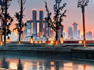 Japanese manga style?Skyscrapers in the background, skyscrapers in the distance, tall buildings in background, Chongqing City, Building in the distance, Chongqing, urban in the background, with the city as the background, City in the background, skyline in the distance, tall buildings on the sides