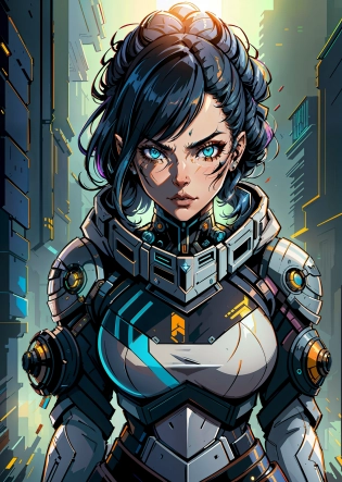 inked, award winning portrait photo of a futuristic female knight, wearing cyberpunk intricate streetwear, (backlighting:1. 3), digital painting, concept art, smooth, sharp focus, rule of thirds, intricate details, medium shot, (shallow depth of field:1. 1), by sandra chevrier, Style-Psycho