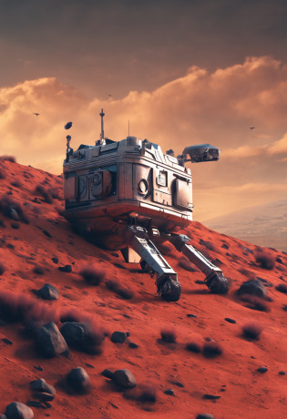 The spacecraft landed on a small hill  (estilo arte digital), arte digital, epic look at your scene, fotorrealismo