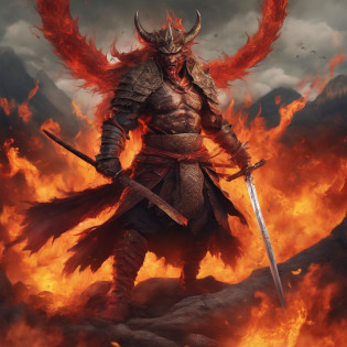 (highres,best quality:1.2),ultra-detailed,realistic:1.37,a samurai holding a flaming katana, mega detailed samurai,extremely detailed monster,a gigantic chimera-shaped monster, explosively detailed monster, intensely detailed katana,monstrous and detailed katana,fire-filled katana, highly detailed environment,wildly detailed background,stunningly detailed scenery,richly detailed setting,visually spectacular setting,vivid atmosphere,mesmerizing atmosphere,artistic setting,richly textured environment,realistic landscape,photo-realistic landscape,landscape with breathtaking details,fiery landscape,apocalyptic landscape,extensively detailed fire,air filled with heavy smoke,atmosphere filled with tension, dramatic ambiance,dynamic atmosphere,detailed character designs,beautifully illustrated characters,emotionally charged characters,aesthetic character design,expressive faces and postures,stylish character attire,colorful and vibrant costumes,impressive character poses,attention-grabbing character expressions,battle ready samurai, fiery monster with intricate patterns, intense and fierce monster,ominous and terrifying monster,monstrous appearance with fire,creature with mythical attributes,dark and awe-inspiring creature,chaotic and menacing creature,combination of different animal features,flaming horns and wings,detailed feathers and scales,massive and powerful monster,devastating presence and impact,ultimate clash between samurai and monster,epic battle scene with high stakes,state-of-the-art special effects,explosive action and movement,dynamic poses and fighting techniques,heroic stance and fearless expression,flaming aura surrounding the samurai,glowing flames engulfing the katana,fiery trails left behind by the sword swings,shimmering light illuminating the battlefield,immersive lighting with dynamic shadows,atmospheric lighting with vibrant colors,strong contrast of light and dark tones,emphasizing tension and drama with lighting effects,incandescent red and oran