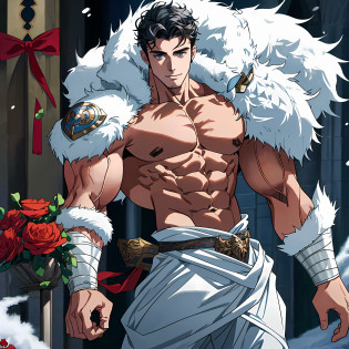 Anime Robb Stark as a muscular bodybuilder with 8 pack abs and big biceps and big pectoral muscles, winter, warrior, washboard abs, 8 pack abs, biceps, richard madden, smile, sexy, erotic, big biceps, anime art, anime screenshot, anime screencap, anime face