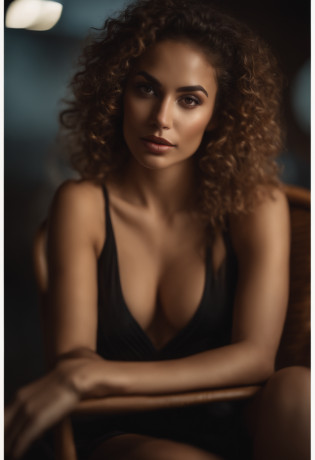 (soft focus:1.2), photo, attractive mixed woman, (beautiful face:1.1), detailed hazel eyes, luscious lips, (cat eye makeup:0.85), (medium eyes:1.0), (toned body:1.2), (curly hair:1.2), wearing (sundress:1.2) sitting on a (chair:1.2). (moody lighting:1.2), depth of field, bokeh, 4K, HDR. golden skin, hazel eyes, beauty marks, honey skin, wearing leather as a dominatrix (holding a crop) Cinematic photo