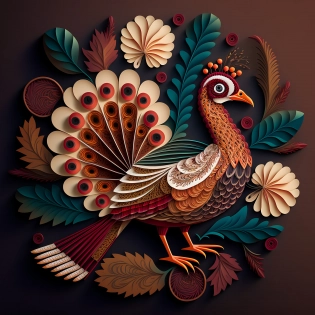 paper quilling, paper cut art, paper illustration, Turkey, thanksgiving, very detailed, 8k --v 4