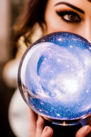 hyperrealistic 50mm photograph of milkway galaxy trapped inside crystal ball| held by a gorgeous woman| award winning| intricate| raytracing| cinematic lighting